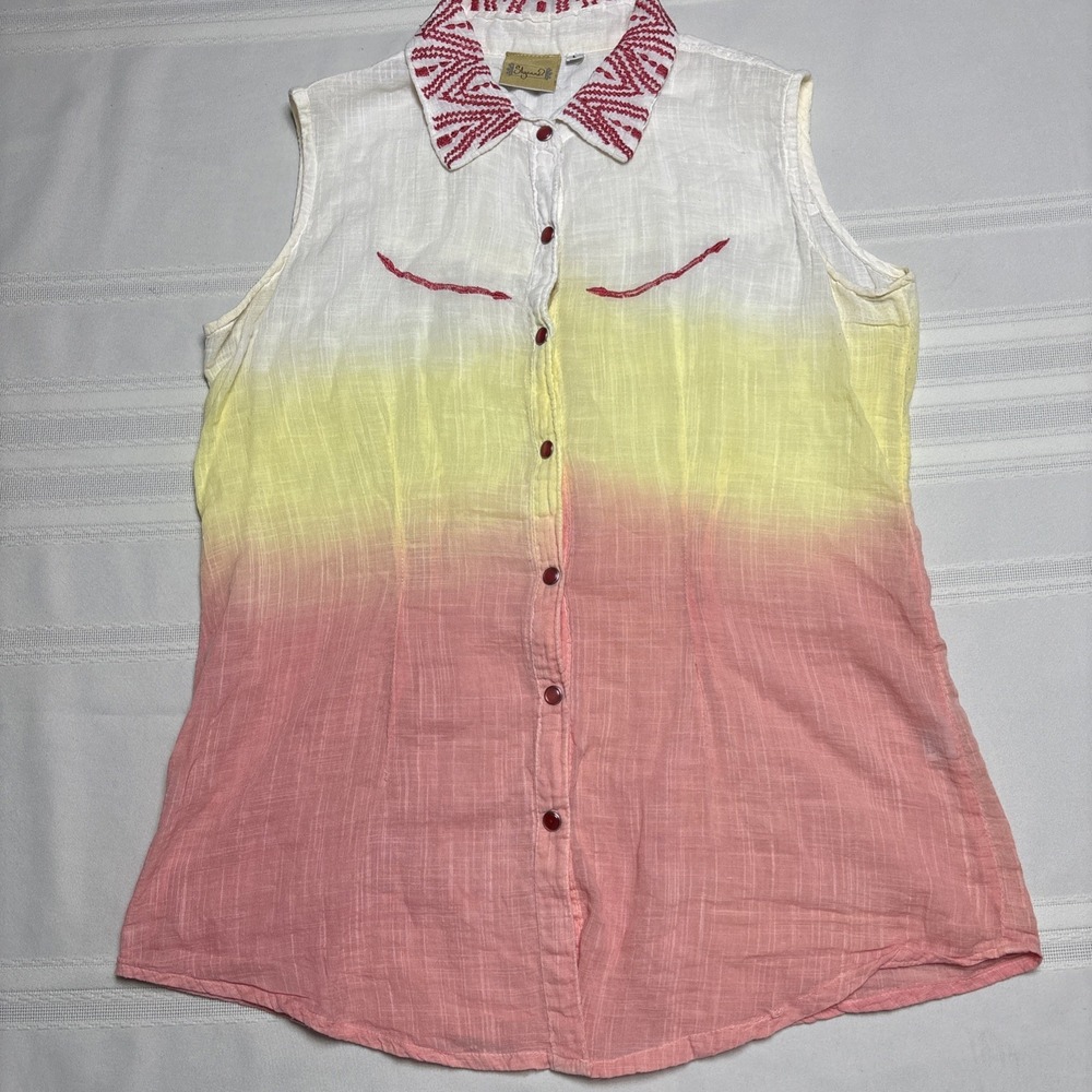 Shyanne Shirt Women's Sz L  Sleeveless Western Top Cowgirl Multicolor Pearl Snap